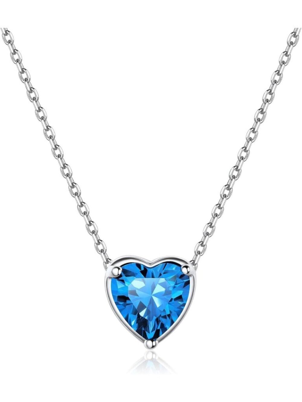 925 Sterling Silver Birthstone Pendant Necklace, 16" Rolo Chain, Sparkling Gift